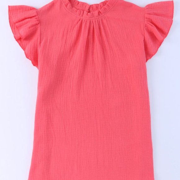 023. Rose Flutter Sleeve Frilled Neck Textured Blouse  Size M - Picture 6 of 11